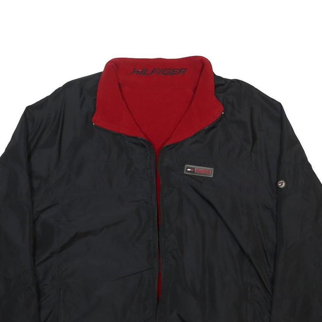 TOMMY HILFIGER Mens Black & Red Reversible Jacket L Polyester Blend Zip Classic