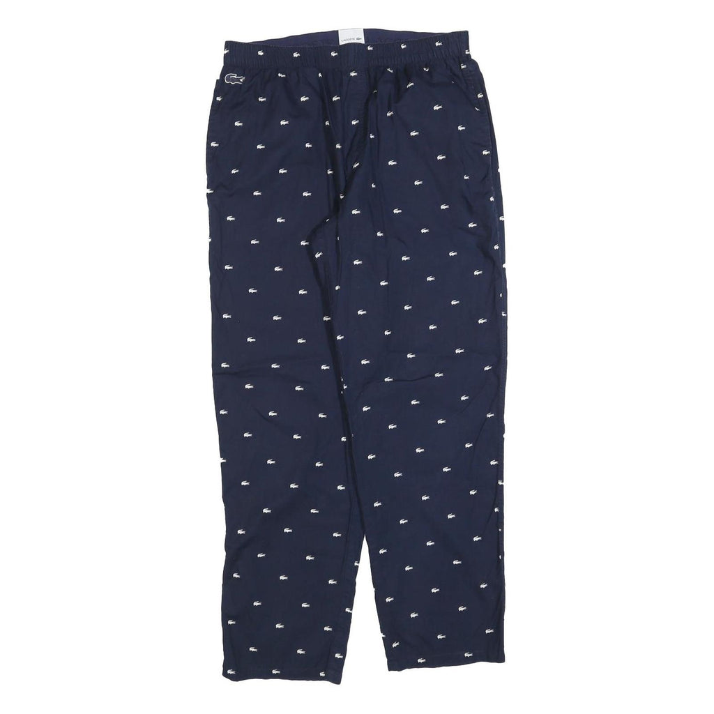 LACOSTE Mens Cotton Blend Navy Relaxed Straight Trousers W36 L30 Crocodile Logo