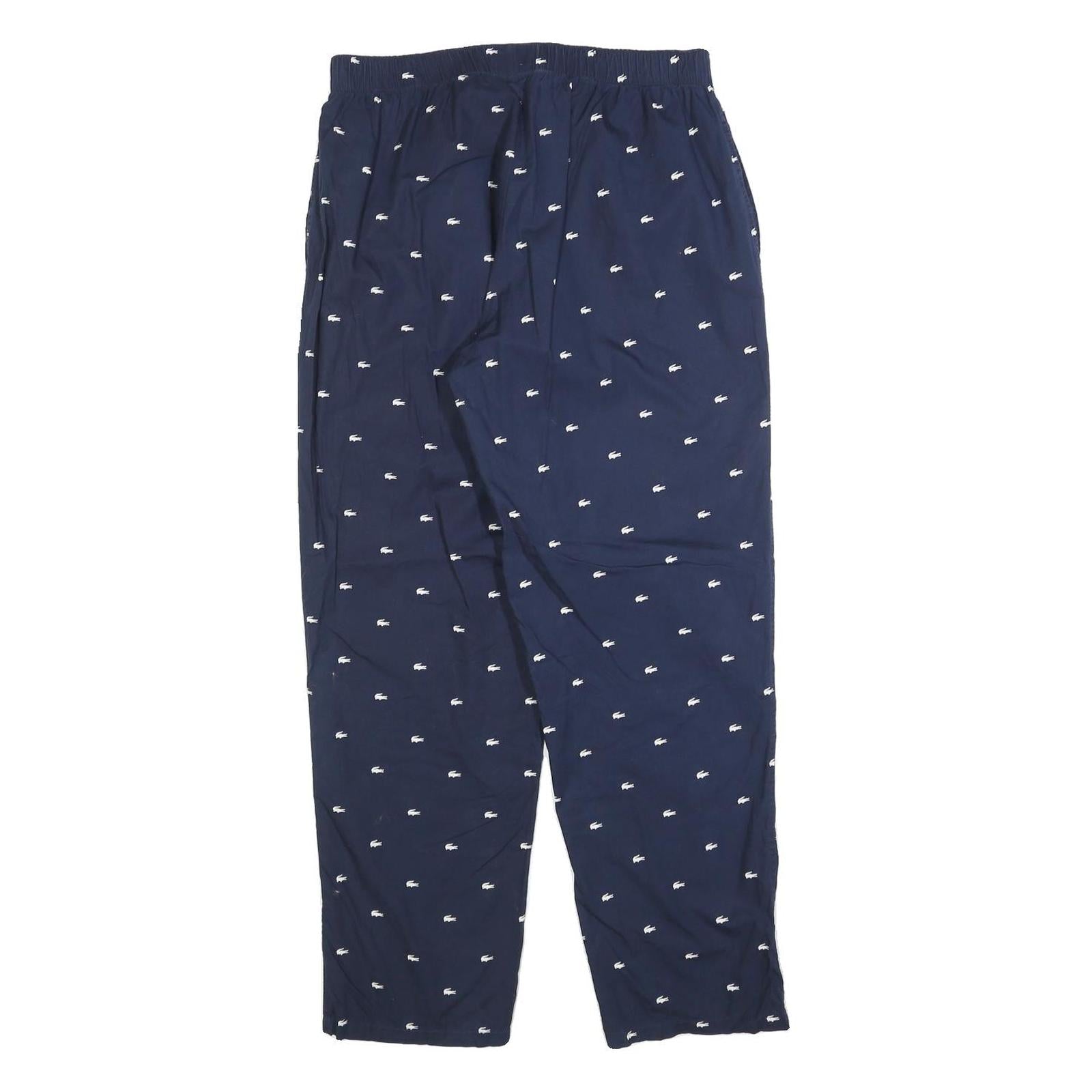 LACOSTE Mens Cotton Blend Navy Relaxed Straight Trousers W36 L30 Crocodile Logo