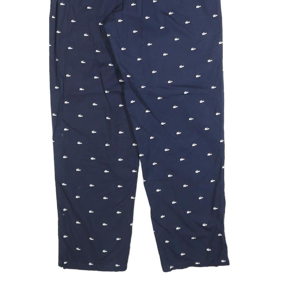 LACOSTE Mens Cotton Blend Navy Relaxed Straight Trousers W36 L30 Crocodile Logo