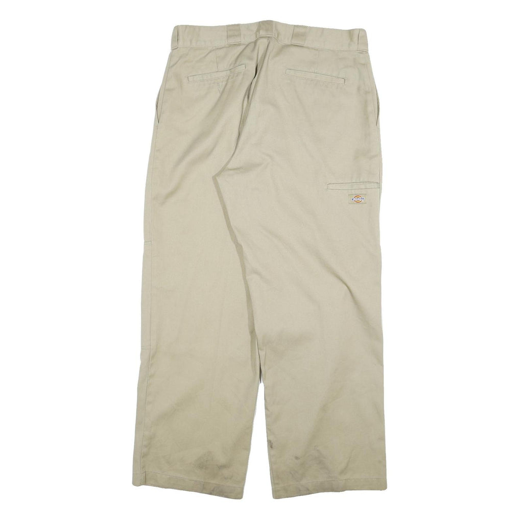 DICKIES Mens Cotton Blend Beige Regular Straight Trousers W34 L30 Workwear