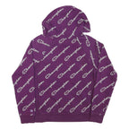 CHAMPION Mens Purple All Over Logo Print Pullover Hoodie S Cotton Blend