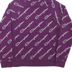 CHAMPION Mens Purple All Over Logo Print Pullover Hoodie S Cotton Blend