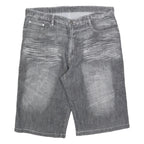 Mens Grey Denim Style Cotton Blend Shorts XL W38 Tribal Embroidered Pocket