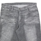 Mens Grey Denim Style Cotton Blend Shorts XL W38 Tribal Embroidered Pocket