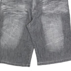 Mens Grey Denim Style Cotton Blend Shorts XL W38 Tribal Embroidered Pocket