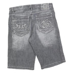 Mens Grey Denim Style Cotton Blend Shorts XL W38 Tribal Embroidered Pocket