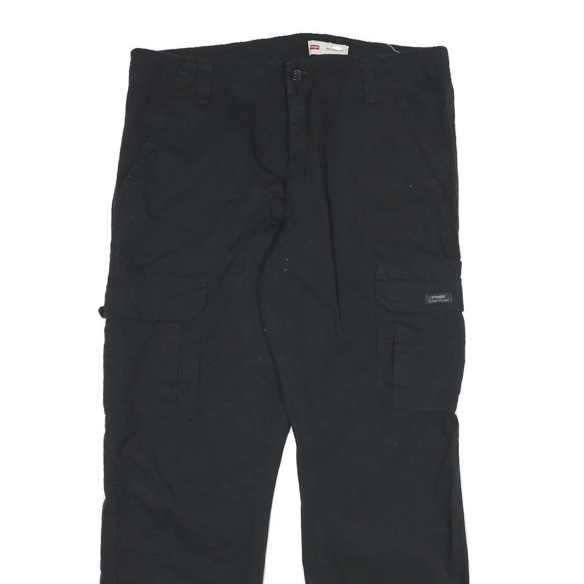 WRANGLER Mens Black Cotton Blend Relaxed Cargo Trousers W36 L30 Workwear