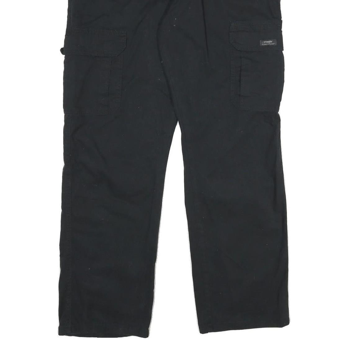 WRANGLER Mens Black Cotton Blend Relaxed Cargo Trousers W36 L30 Workwear