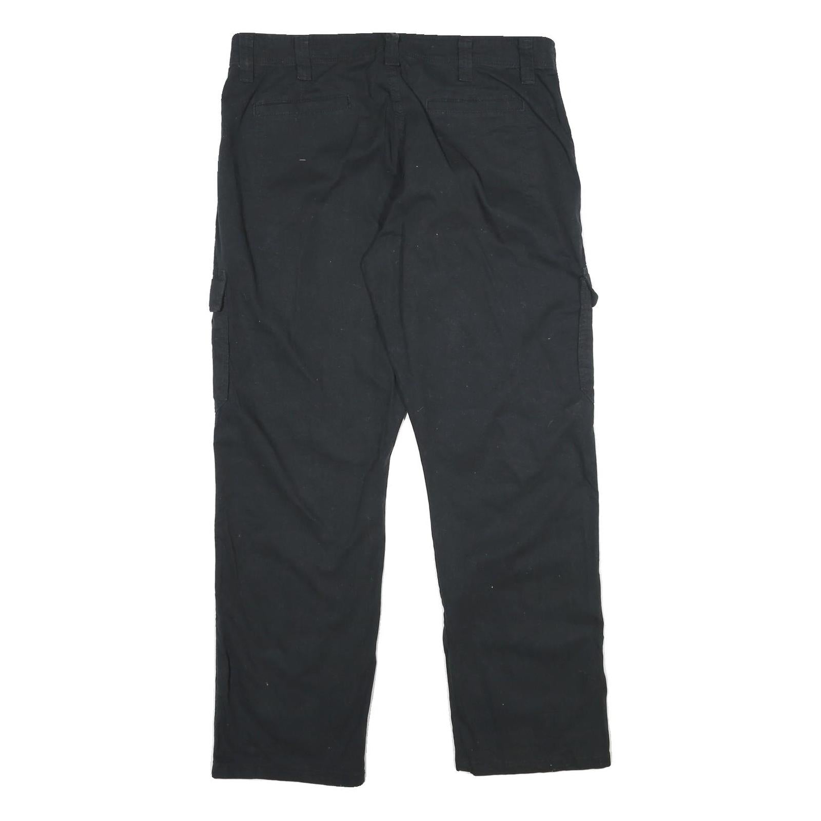 WRANGLER Mens Black Cotton Blend Relaxed Cargo Trousers W36 L30 Workwear