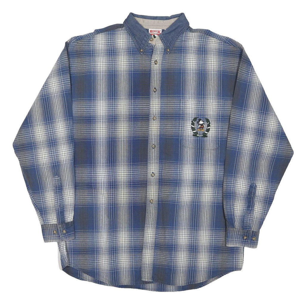 MICKEY INC Mens Blue Check Shirt L Button Down Cotton Blend Casual