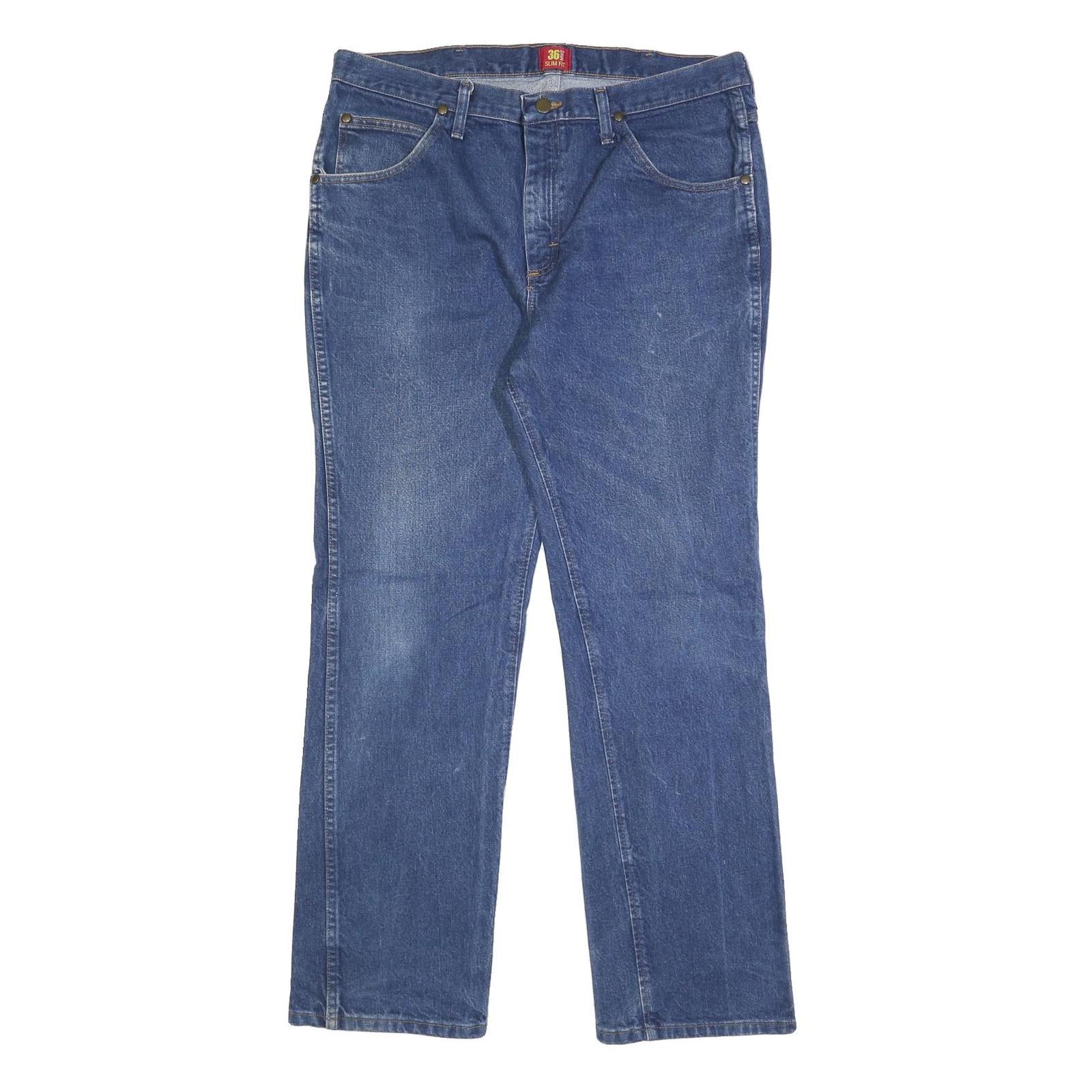 WRANGLER Mens Slim Blue Denim Jeans Slim Fit W36 L32 Classic Casual Zip