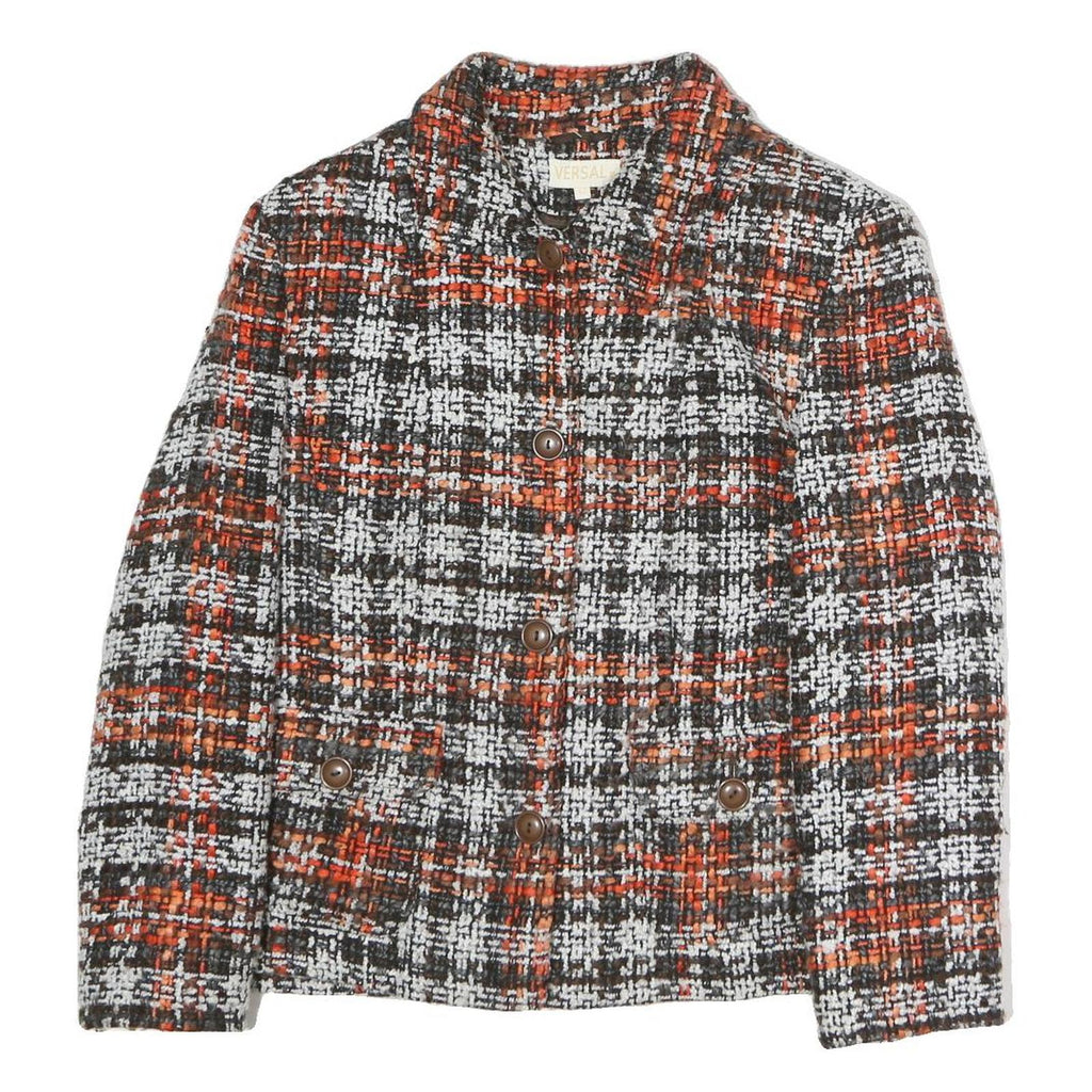 VERSAL Womens Black & Orange Check Button Jacket M Cotton Blend Classic Fit
