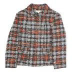 VERSAL Womens Black & Orange Check Button Jacket M Cotton Blend Classic Fit
