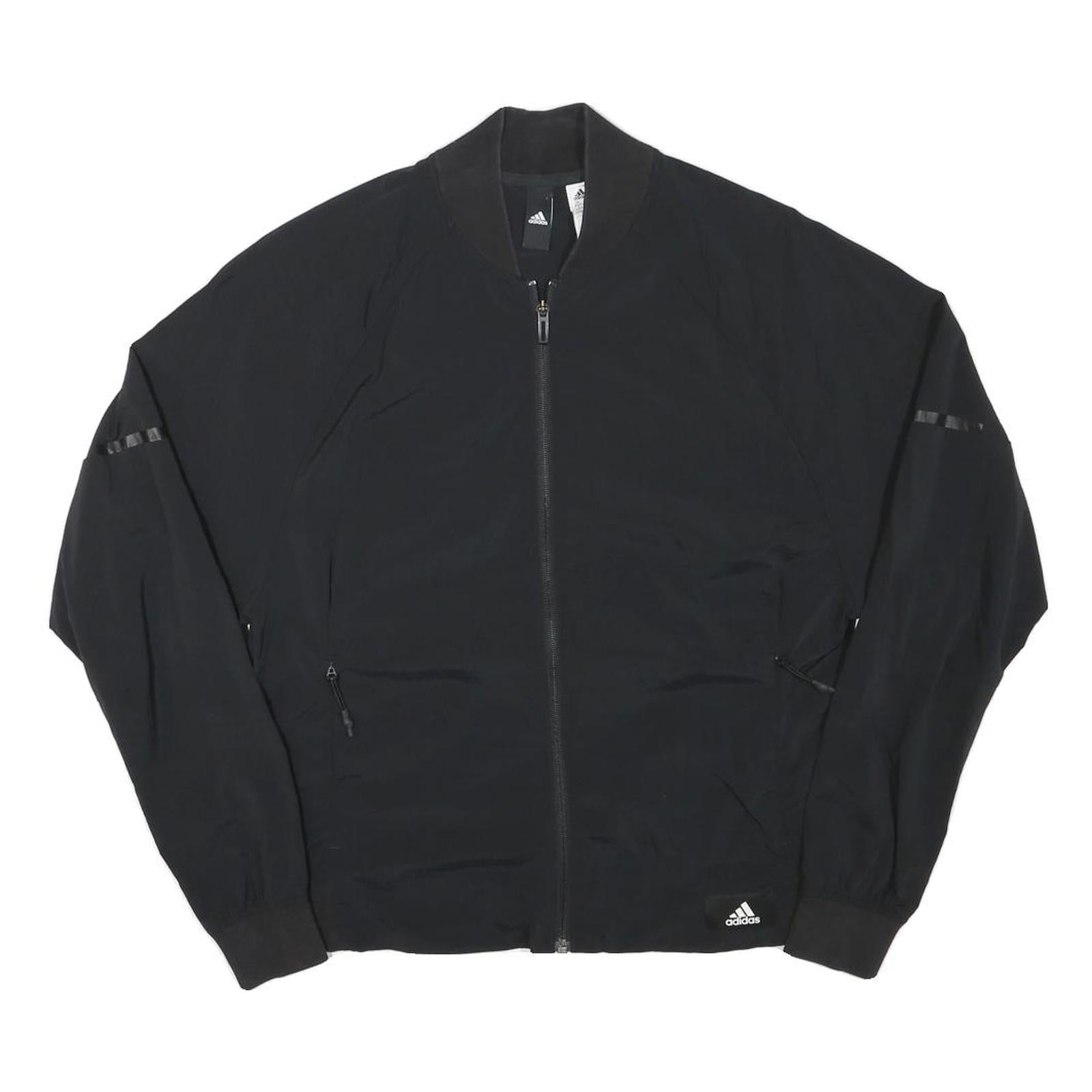 ADIDAS Womens Black Bomber Jacket S Polyester Blend Plain Zip Casual Lightweight