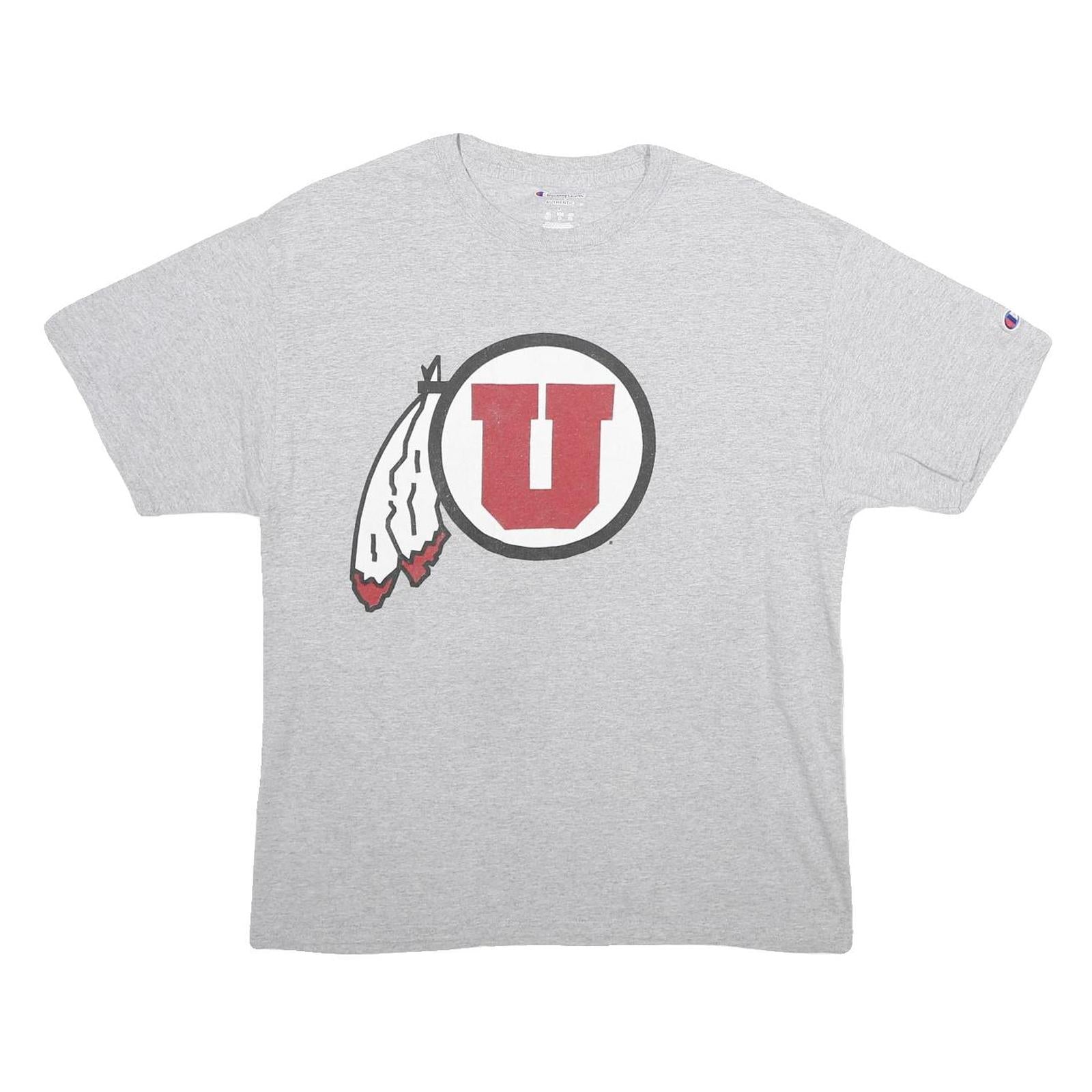 CHAMPION Mens Grey Graphic T-Shirt L Short Sleeve Crew Neck Cotton Casual