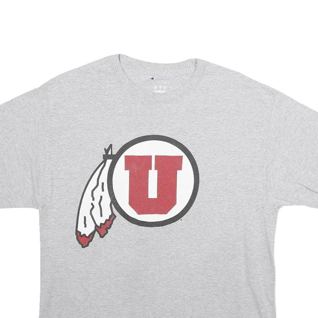 CHAMPION Mens Grey Graphic T-Shirt L Short Sleeve Crew Neck Cotton Casual