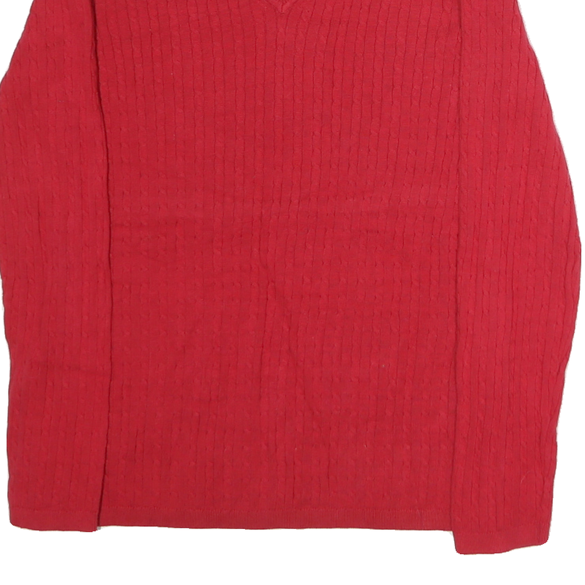 TOMMY HILFIGER Womens Red Patterned Cotton Jumper V-Neck Basic Knit L Classic