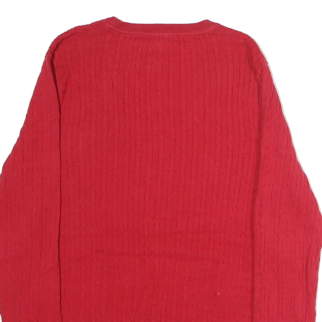 TOMMY HILFIGER Womens Red Patterned Cotton Jumper V-Neck Basic Knit L Classic