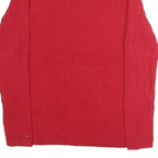 TOMMY HILFIGER Womens Red Patterned Cotton Jumper V-Neck Basic Knit L Classic