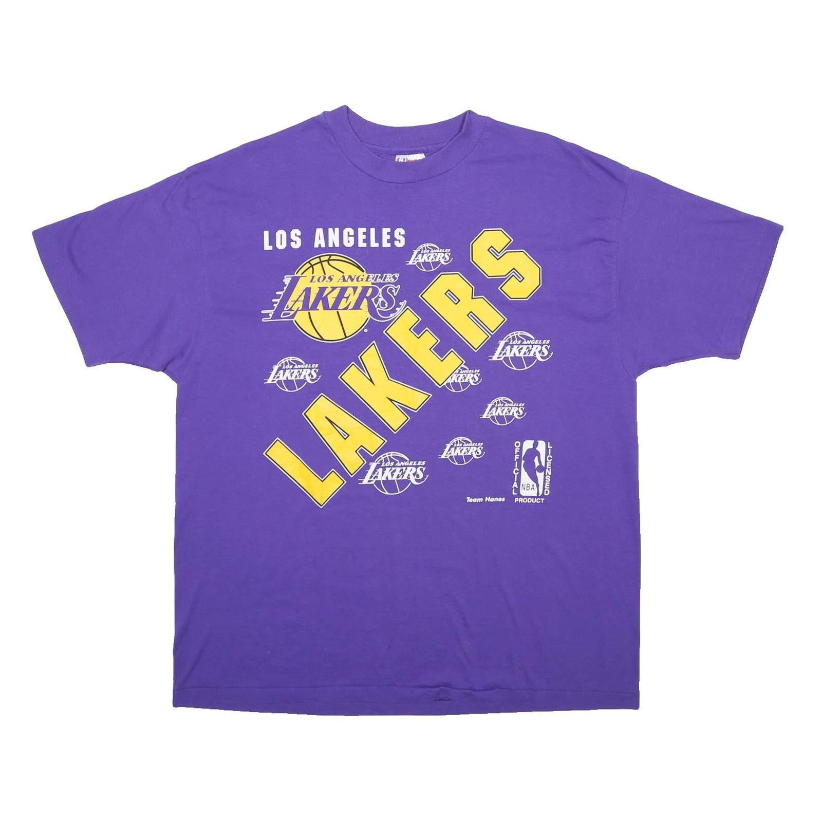 HANES Mens Purple Yellow Los Angeles Lakers Graphic T-Shirt XL Short Sleeve Crew