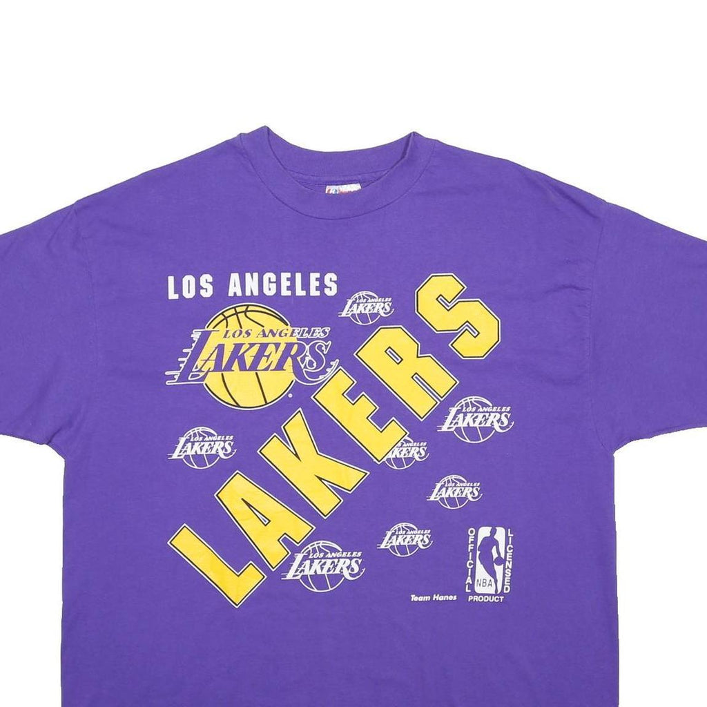 HANES Mens Purple Yellow Los Angeles Lakers Graphic T-Shirt XL Short Sleeve Crew