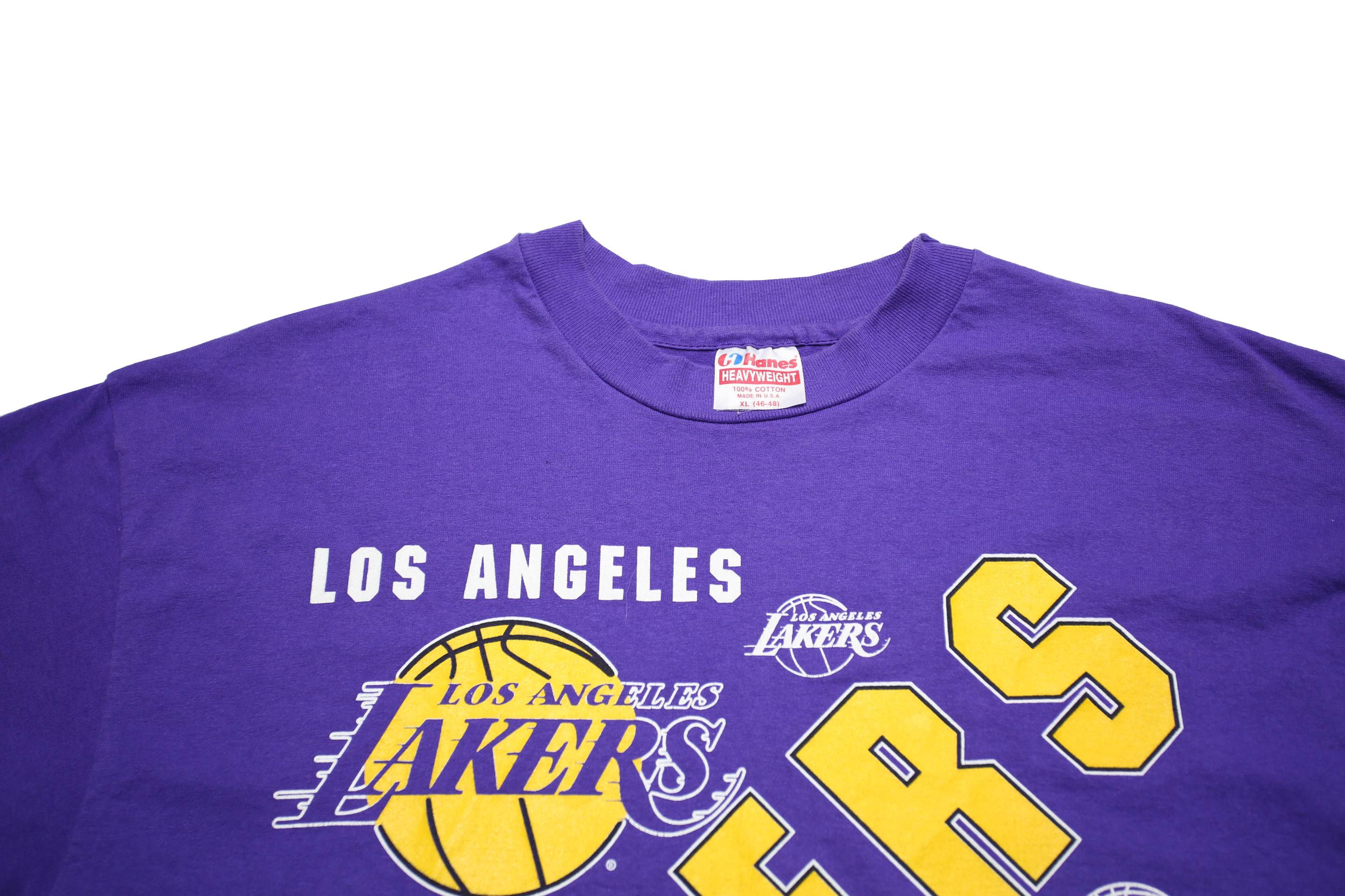 HANES Mens Purple Yellow Los Angeles Lakers Graphic T-Shirt XL Short Sleeve Crew