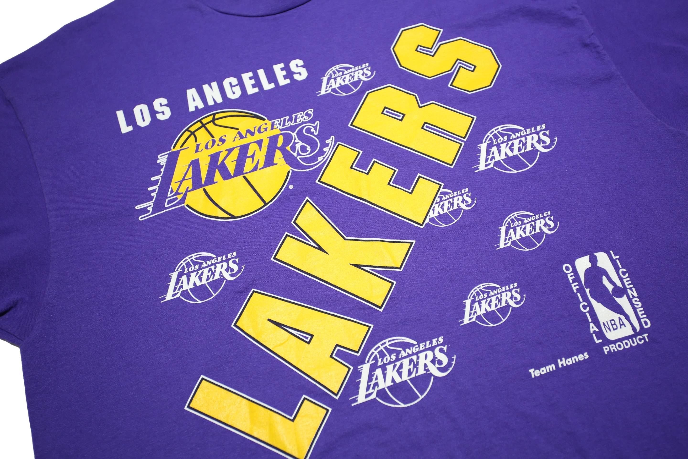 HANES Mens Purple Yellow Los Angeles Lakers Graphic T-Shirt XL Short Sleeve Crew
