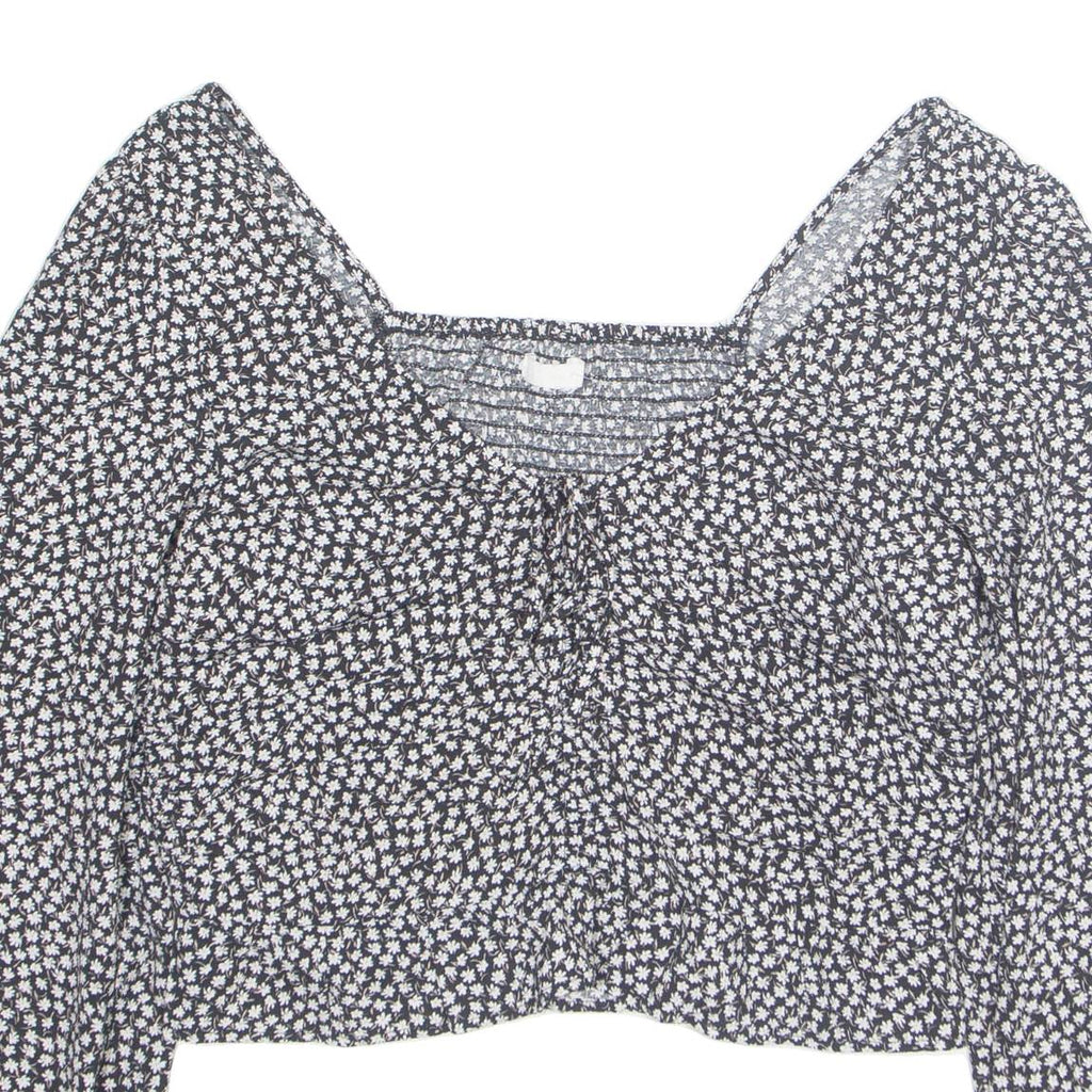 H&M Womens Printed Blouse Black V-Neck Long Sleeve Floral M