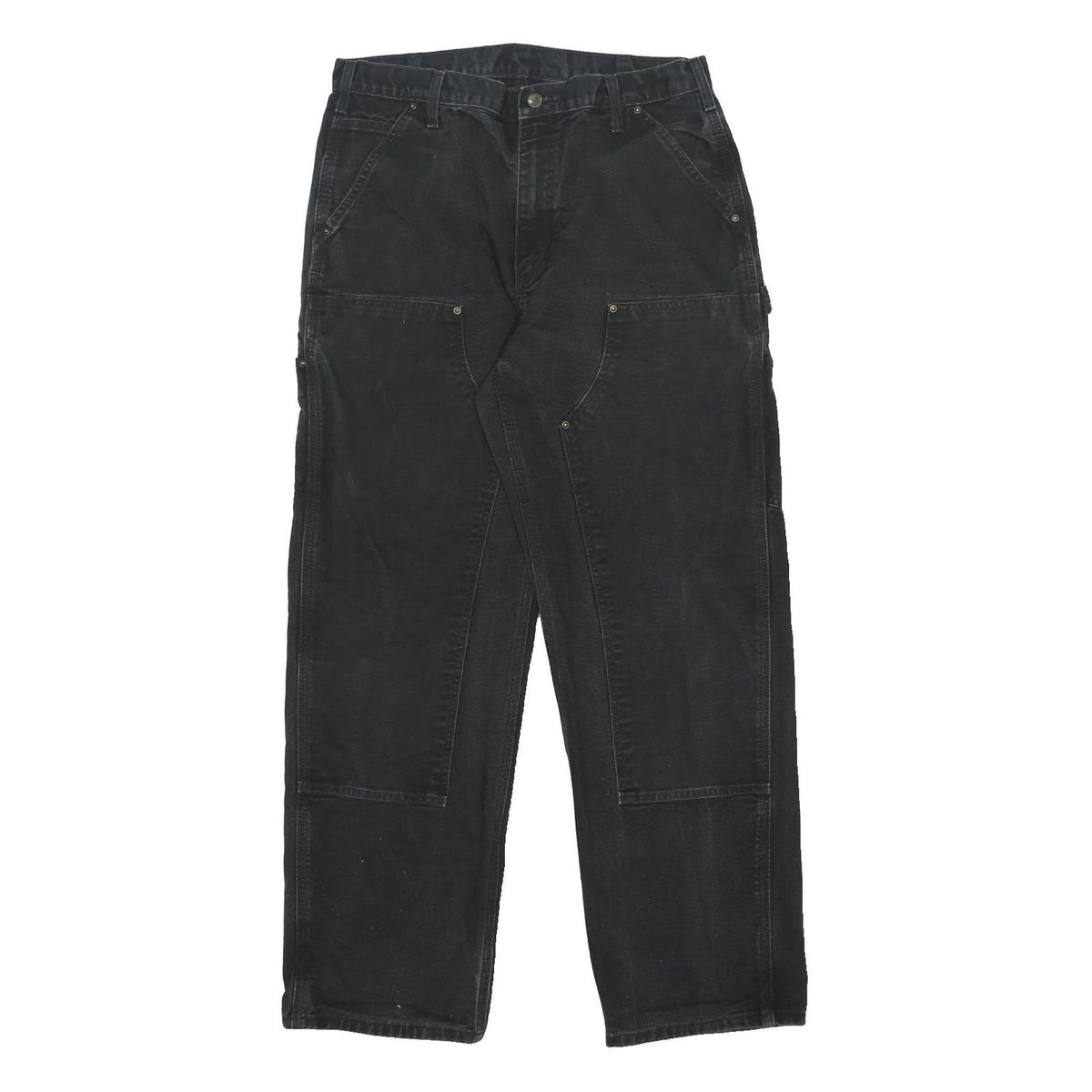 CARHARTT Mens Cotton Black Relaxed Straight Trousers W34 L32 Durable Workwear