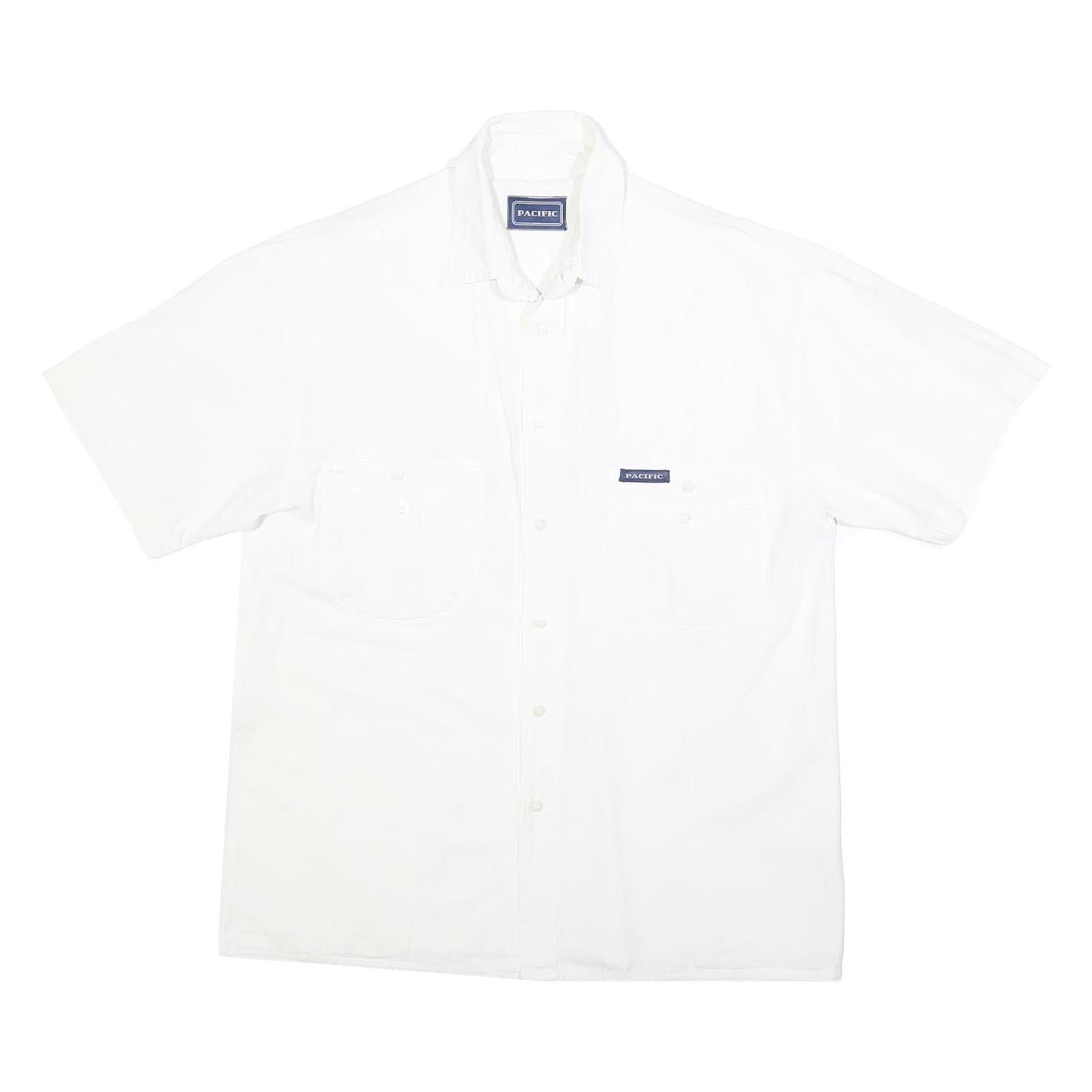 PACIFIC Mens White Cotton Blend Shirt L Casual Short Sleeve Front Pockets