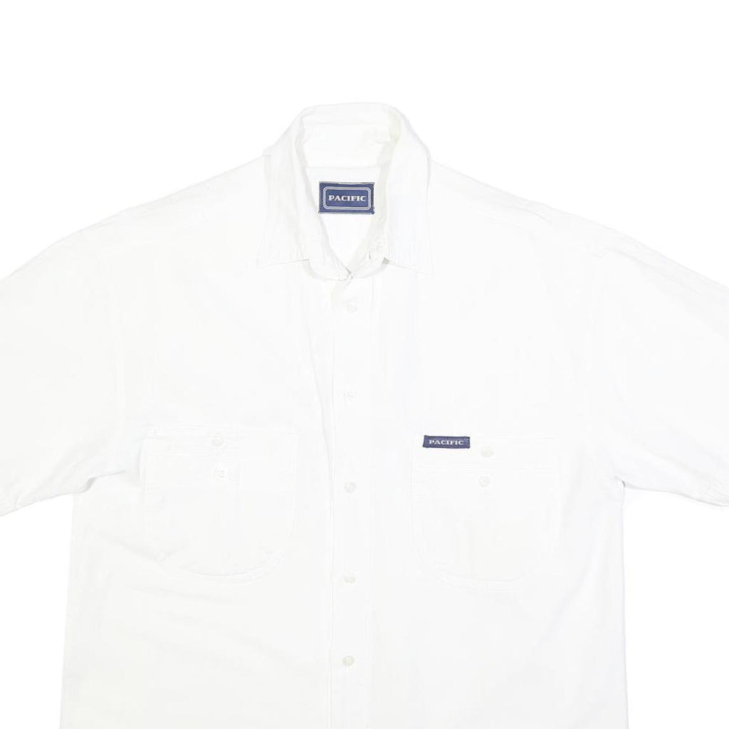 PACIFIC Mens White Cotton Blend Shirt L Casual Short Sleeve Front Pockets