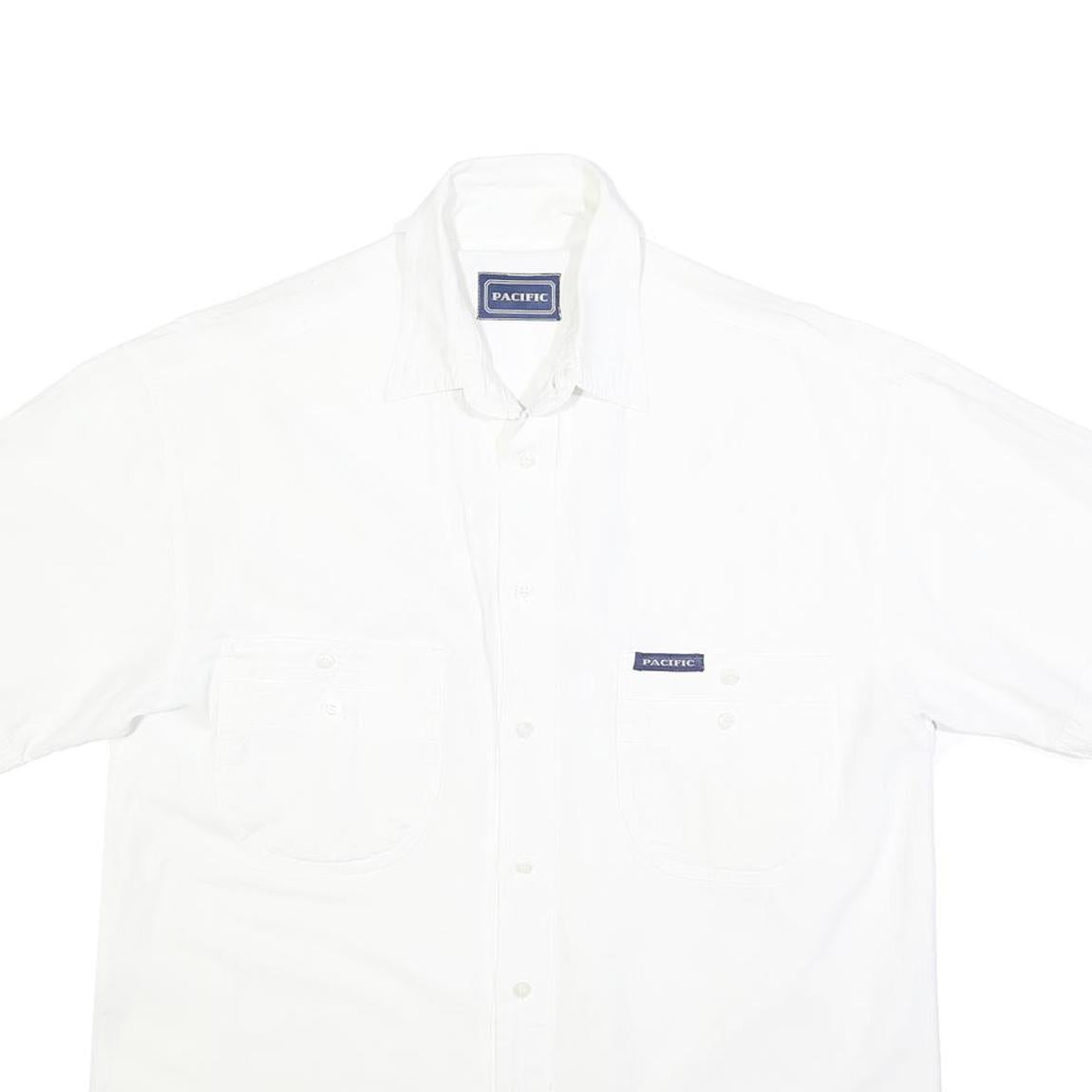 PACIFIC Mens White Cotton Blend Shirt L Casual Short Sleeve Front Pockets