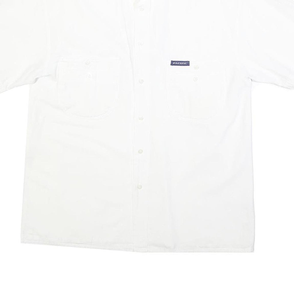 PACIFIC Mens White Cotton Blend Shirt L Casual Short Sleeve Front Pockets