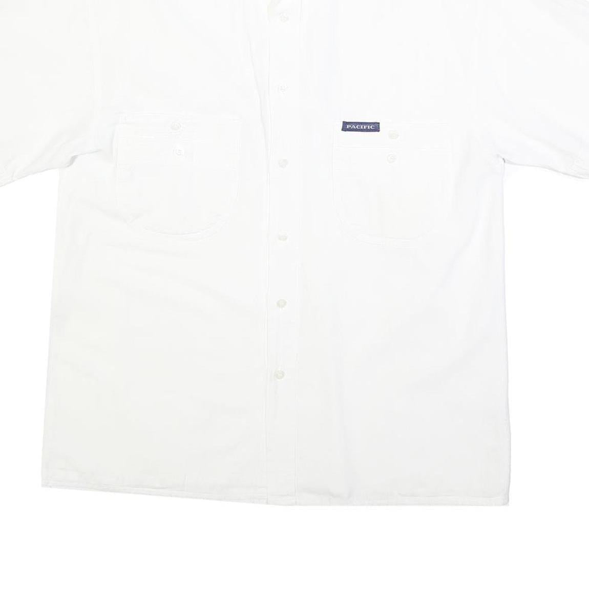 PACIFIC Mens White Cotton Blend Shirt L Casual Short Sleeve Front Pockets