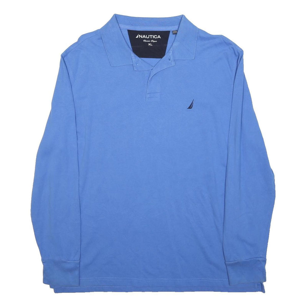 NAUTICA Mens Blue Long Sleeve Plain XL Cotton Blend Polo Shirt Classic Style