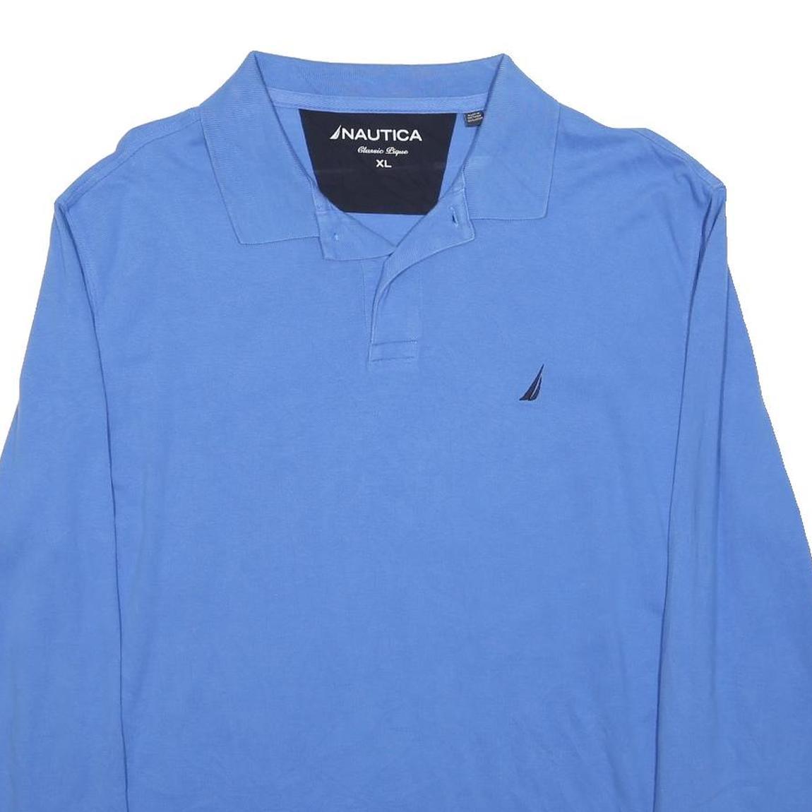 NAUTICA Mens Blue Long Sleeve Plain XL Cotton Blend Polo Shirt Classic Style