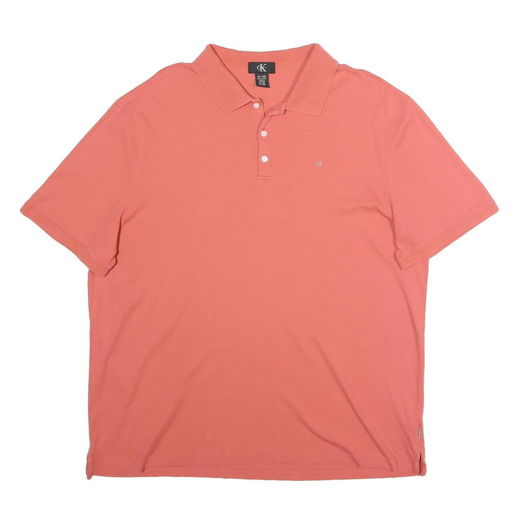 CALVIN KLEIN Mens Coral Pink Short Sleeve Plain XL Cotton Blend Polo Shirt