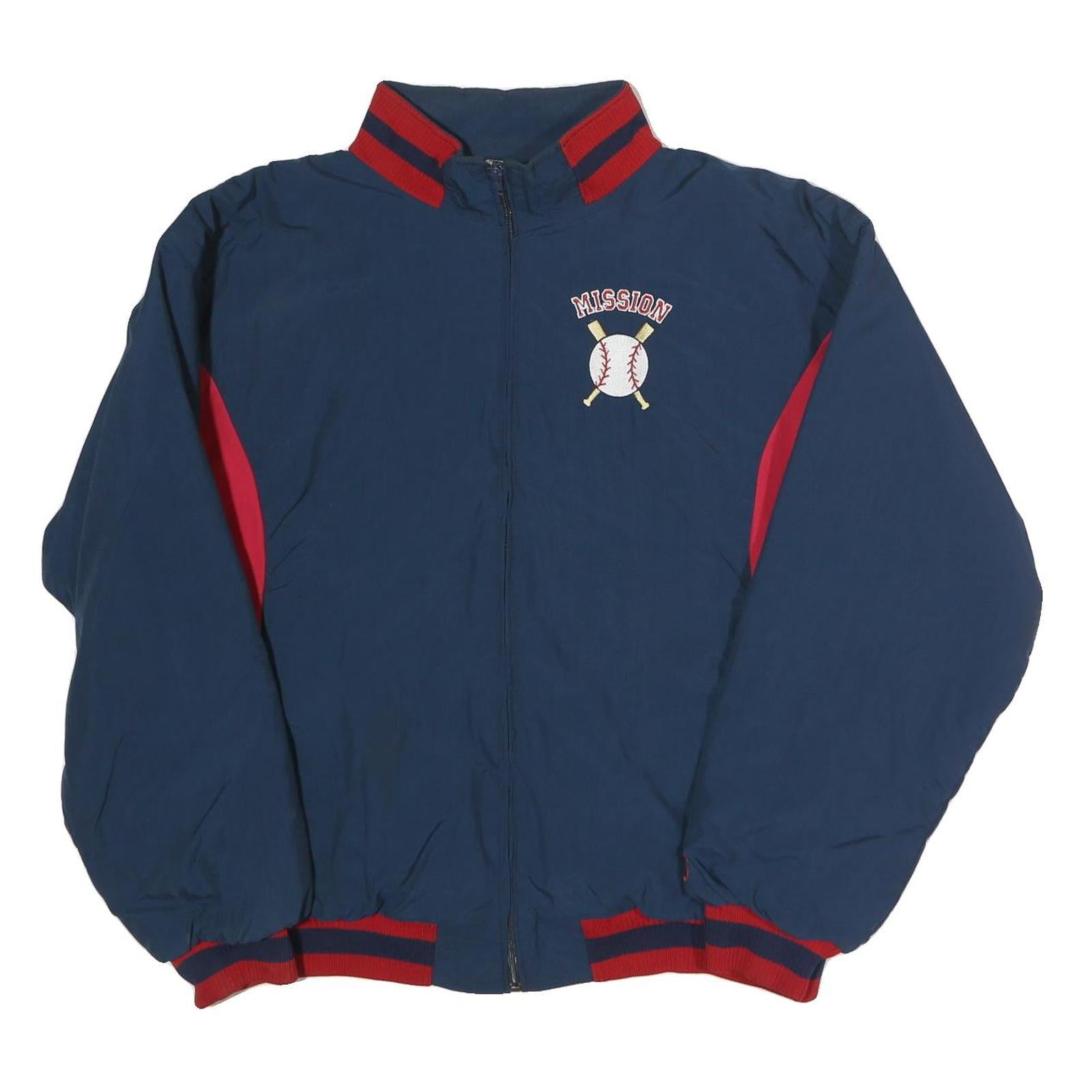 TAG Mens Navy & Red Baseball Embroidered Zip Jacket L Polyester Casual