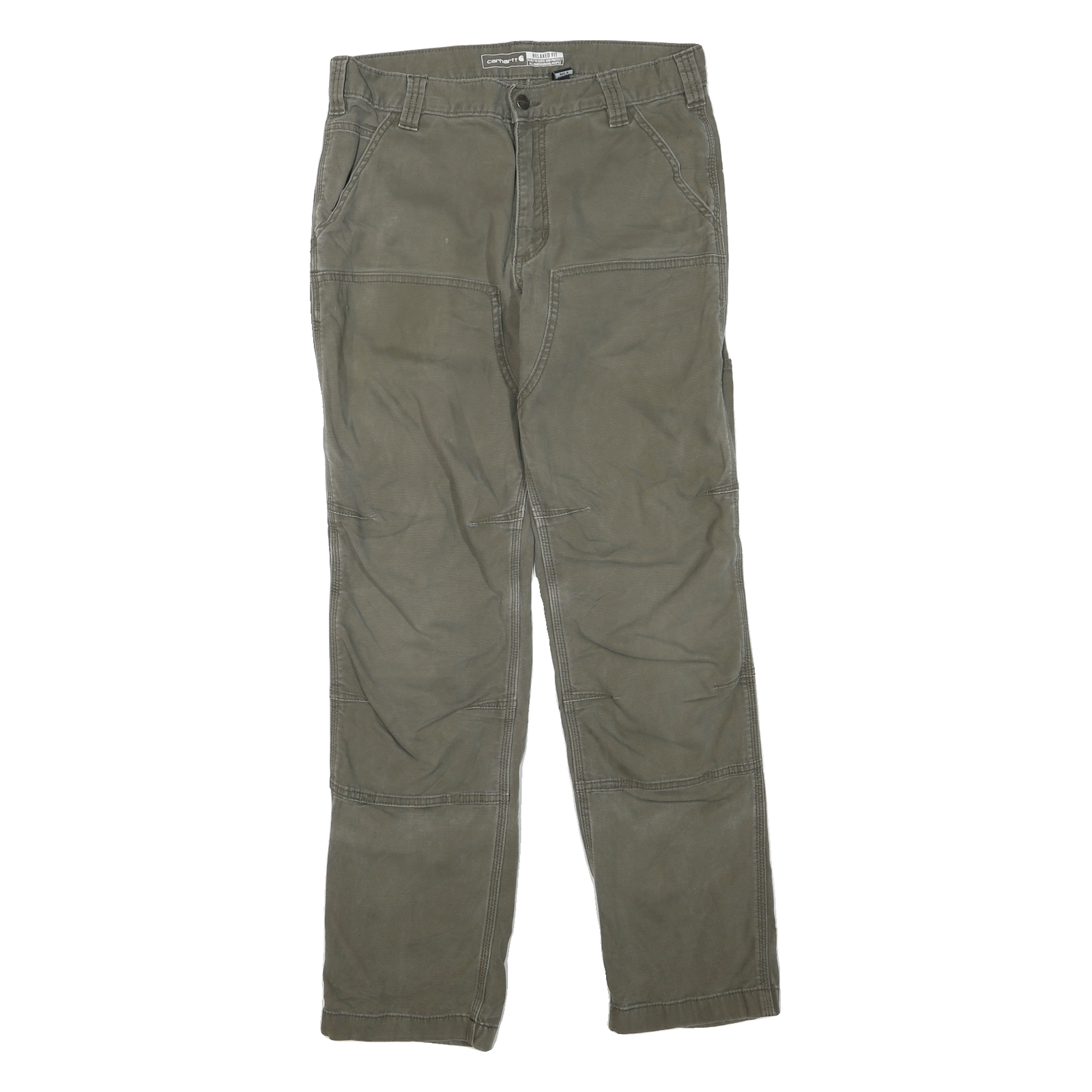 CARHARTT Mens Cotton Blend Relaxed Green W31 L32 Workwear Trousers Zip Closure