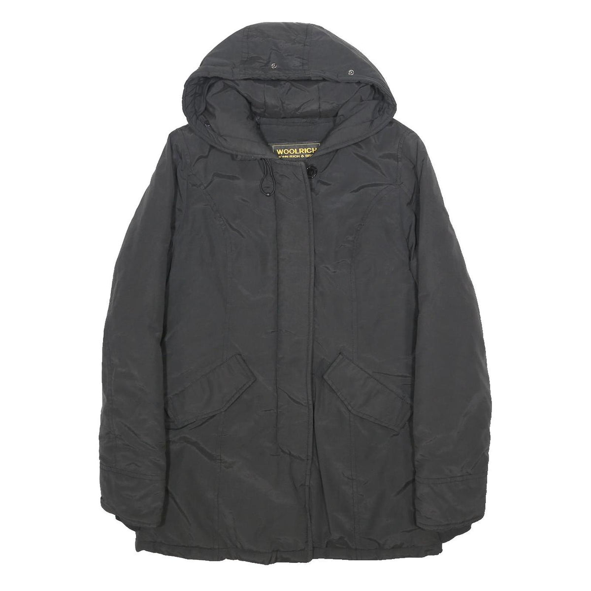 WOOLRICH Womens Black Outdoor Jacket S Synthetic Microfibre Hooded Zip Long