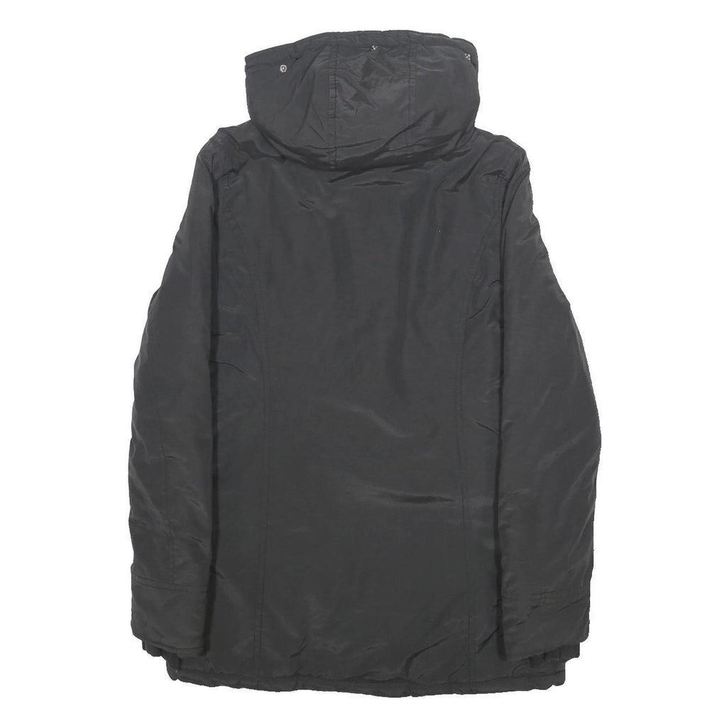 WOOLRICH Womens Black Outdoor Jacket S Synthetic Microfibre Hooded Zip Long