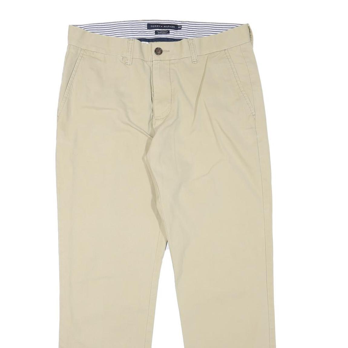TOMMY HILFIGER Mens Cotton Blend Beige Regular Fit Straight Trousers W32 L30