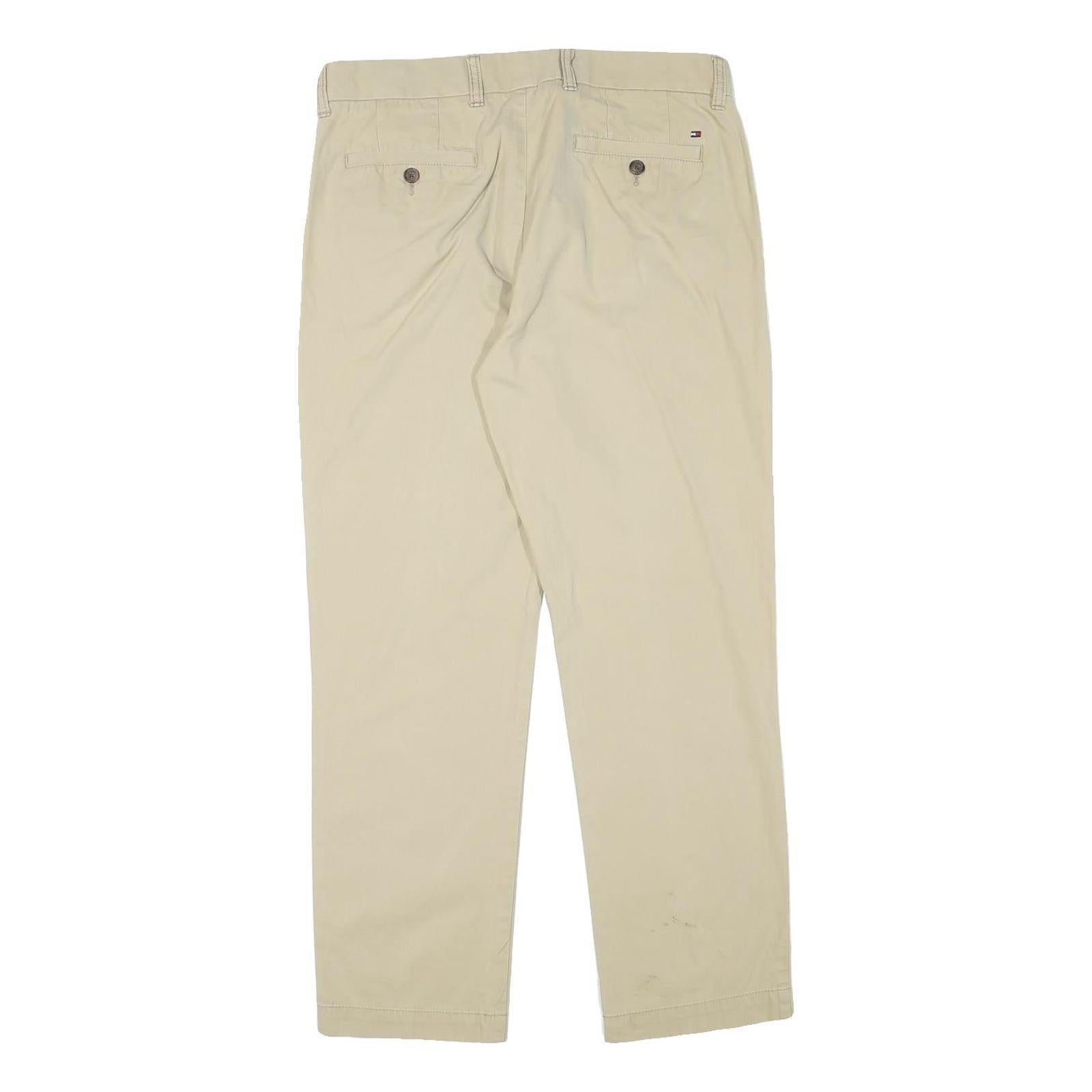 TOMMY HILFIGER Mens Cotton Blend Beige Regular Fit Straight Trousers W32 L30