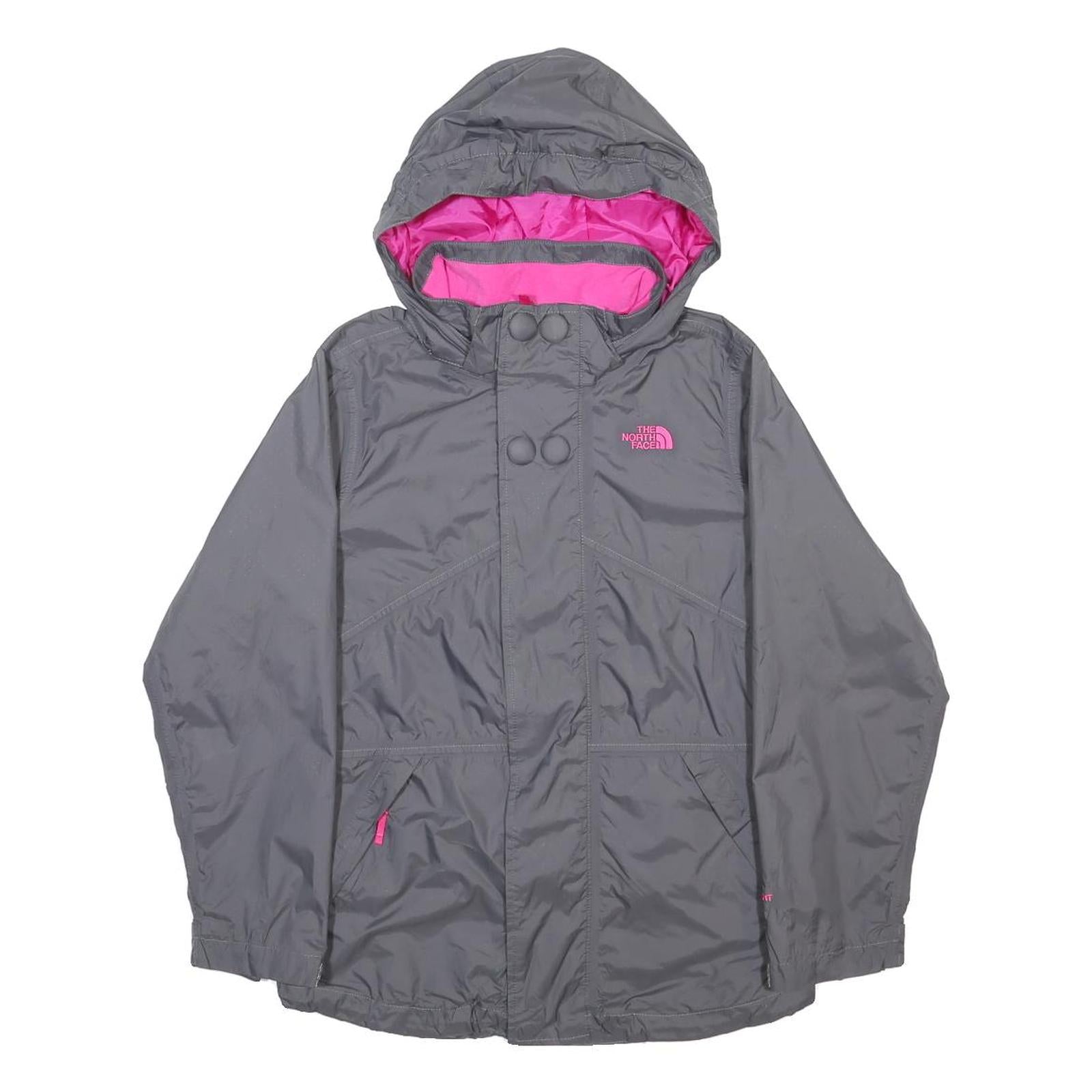 THE NORTH FACE Girls Grey & Pink Outdoor Jacket L Nylon Zip Hooded