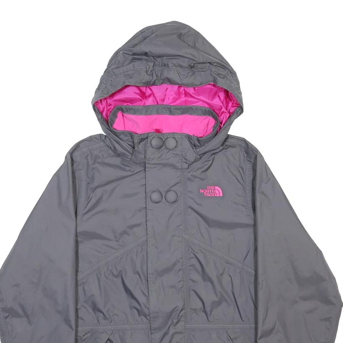 THE NORTH FACE Girls Grey & Pink Outdoor Jacket L Nylon Zip Hooded