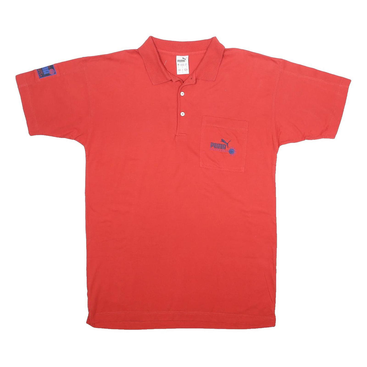 PUMA Mens Red Short Sleeve Plain Polo Shirt L Pocket Logo Casual Cotton