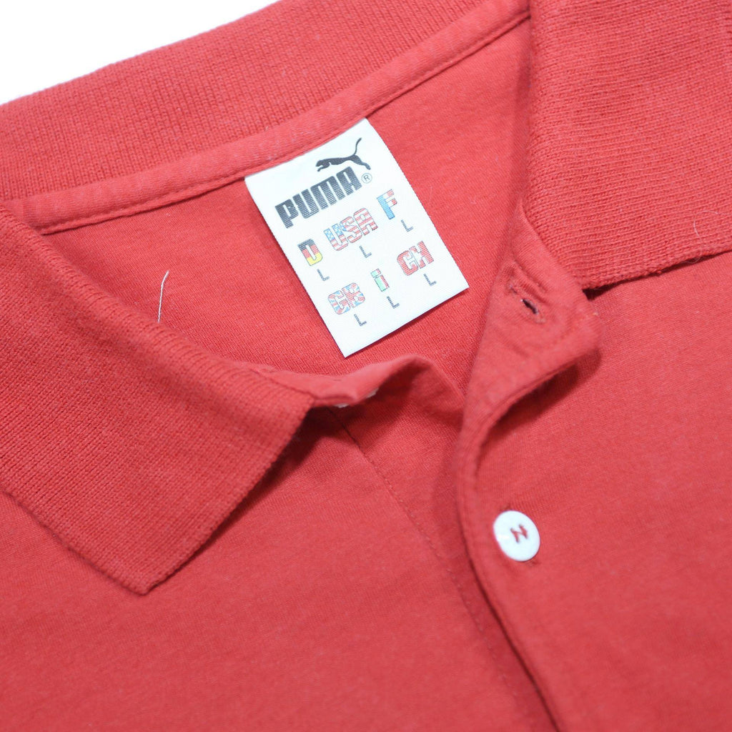 PUMA Mens Red Short Sleeve Plain Polo Shirt L Pocket Logo Casual Cotton