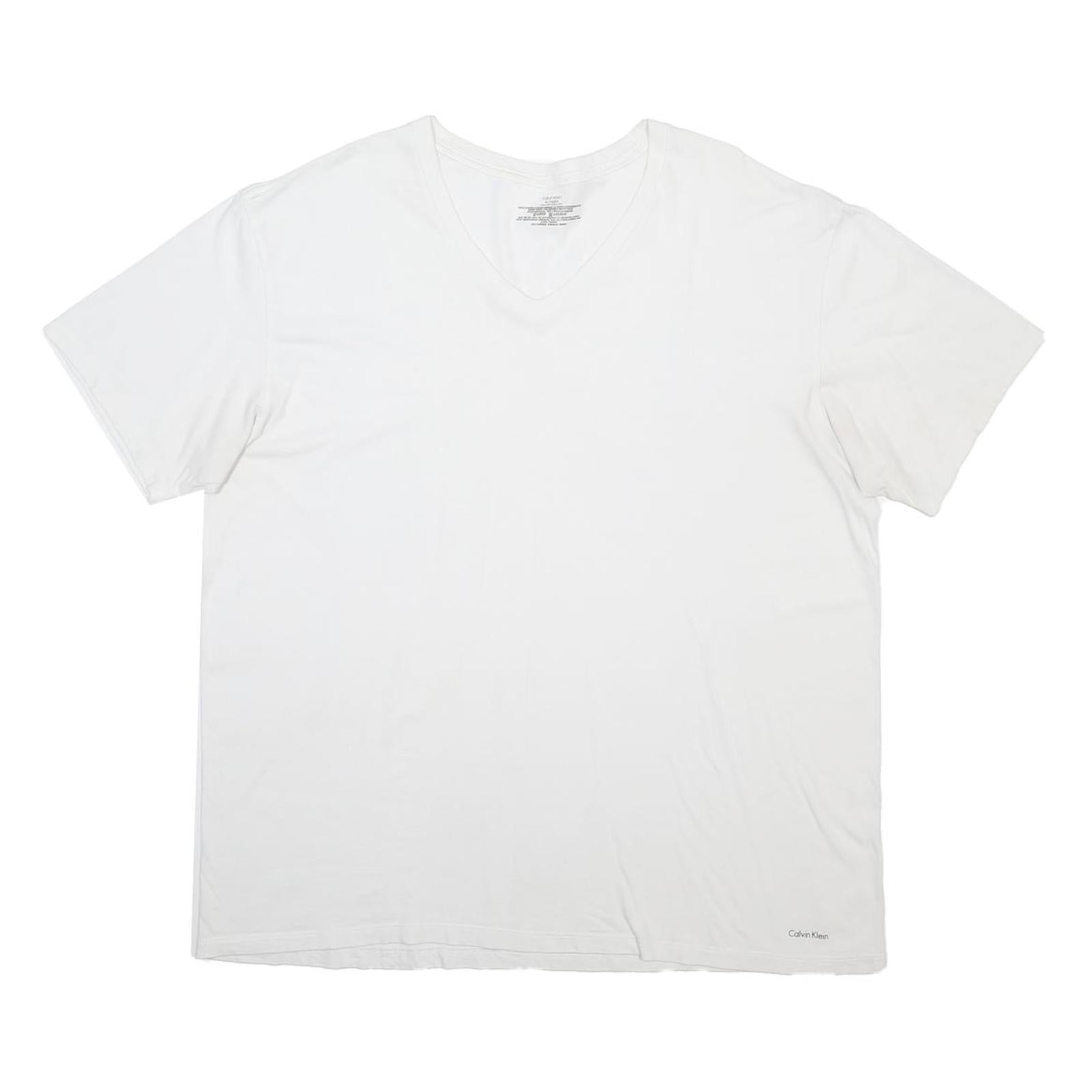 CALVIN KLEIN Mens White V-Neck T-Shirt XL Cotton Blend Modern Short Sleeve