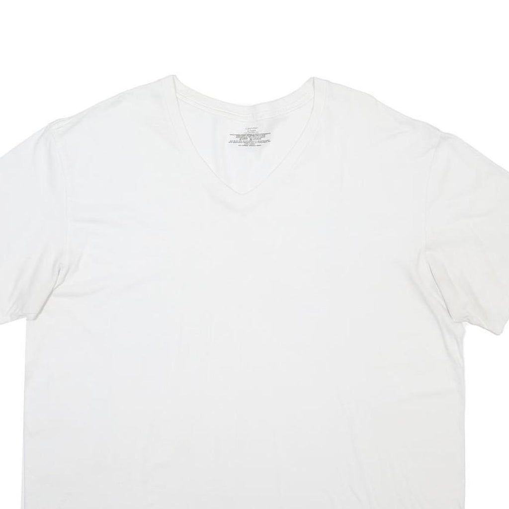 CALVIN KLEIN Mens White V-Neck T-Shirt XL Cotton Blend Modern Short Sleeve